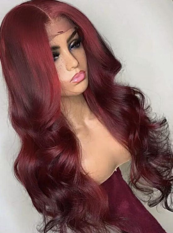 Rode menselijke Lace front pruik. - SohnasiRealHair