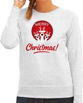 Rendier Kerstbal sweater / Kersttrui Merry Christmas grijs voor dames - Kerstkleding / Christmas outfit XL