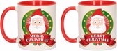 Set de 2x tasses / mugs de Noël - rouge avec blanc - céramique 300 ml - imprimé Père Noël