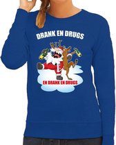 Foute Kerstsweater / foute Kersttrui Drank en drugs blauw voor dames - Kerstkleding / Christmas outfit XL