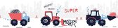 TRACTOR, SHOVEL, KIEPWAGEN WERKTUIGEN BEHANGRAND | Zelfklevend - rood blauw zwart - A.S. Création Lovely Kids