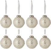 J-Line Doos Van 8 Kerstballen Parel Glas Wit/Zilver Small
