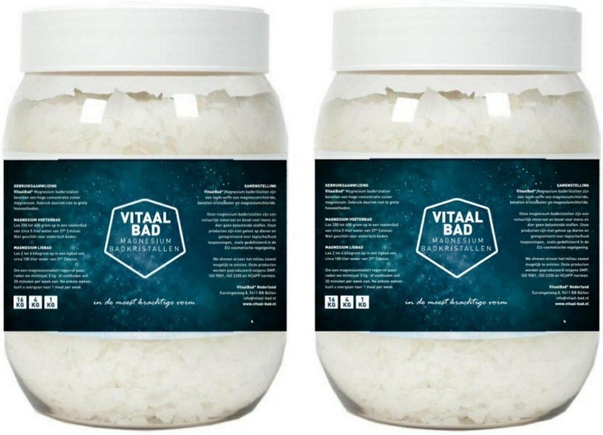 2x 1,25 KG VitaalBad® Magnesium badzout vlokken bad kristallen - meest Pure en Krachtige verkrijgbaar - voor voetbad of ligbad - 2x pot 1250 gram