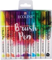 Talens Ecoline set van 10 Brush Pennen + 1 A3 Bruynzeel Ecoline / Aquarel Blok Wit Papier +  A4 Zipperbag