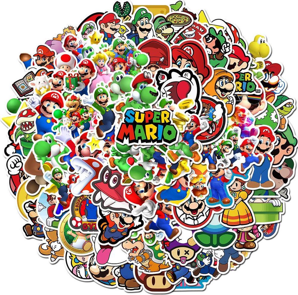 100 Super Mario stickers - Yoshi, Peach, Luigi - Voor laptop/nintendo/muur/agenda etc.