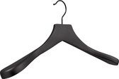 [Set van 5] Luxe matzwart gelakte massief houten kledinghangers / garderobehangers / jashangers / kapstok hangers met een massief zwarte haak en mooie brede schouders voor jassen,