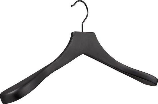[Set van 5] Luxe matzwart gelakte massief houten kledinghangers / garderobehangers / jashangers / kapstok hangers met een massief zwarte haak en…