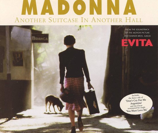 Madonna in Evita, met een hond en een koffer, "Another Suitcase in Another Hall".