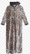 Dames fleece badjas extra lang rits met zakken en capuchon XXL 44-46 grijs/bruin