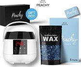 PEACHY® Premium Smart Wax Complete Ontharingsset | Luxe Epilatie set | Inclusief 5 zakken Blauwe Wax Pearls + 20 Houten applicators | 500g Wax | Ontharen | Waxen | Harsen | Epileren | Profess