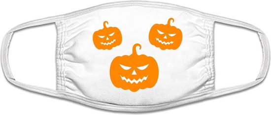 Citrouille | Halloween | jour férié | masque | protection | imprimé | logo | Oranje- Masque buccal en coton Wit , lavable et réutilisable. Adapté aux transports publics