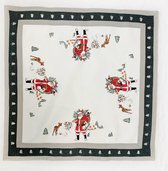 Kerst - tafelkleed Linnenlook Wit - grijze rand met Kerstman en Hert - Vierkant 85 cm