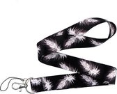 Keycords - stevig keycord feathers black and white - lanyard - sleutelhanger - sleutelkoord - bladeren