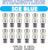 10x T10 Led Canbus HQ Ice Blue Straightlens standlicht - interieurverlichting - nummerplaatverlichting