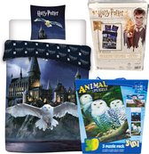Harry Potter Dekbedovertrek - Eenpersoons - 140 x 200 cm - Flanel- Jongens meisjes dekbed - incl. 3D Uilen Puzzle ,3 in 1