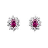 Joy|S - Zilveren elegante ovaal oorbellen zirkonia robijn rood / roze