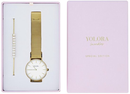 Coffret cadeau de Luxe Yolora - Bracelet doré et montre en acier inoxydable  - 130... | bol