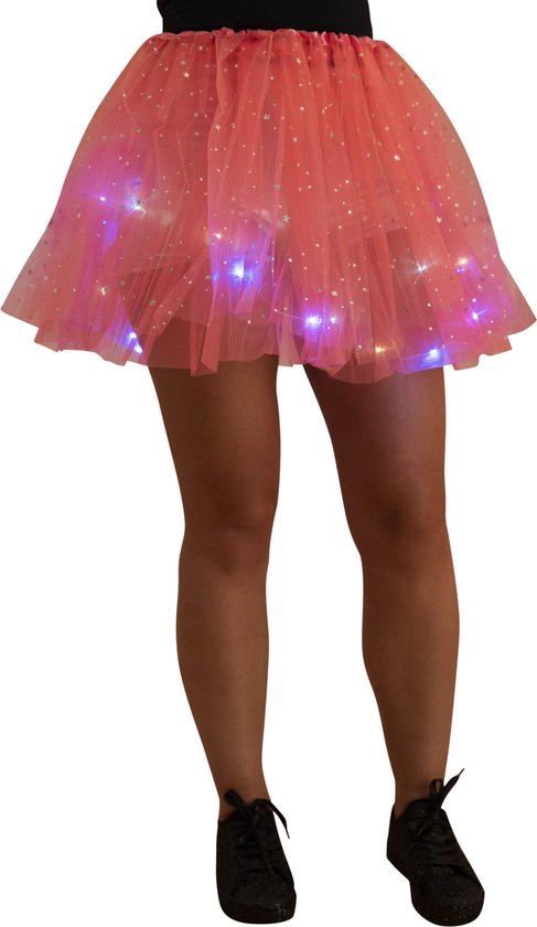 Tule rokje - tutu - volwassen petticoat - gekleurde led lampjes - neon pink - sterretjes - festival