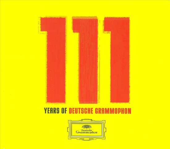 111 ans de Deutsche Grammophon avec de grands chiffres rouges et le logo.