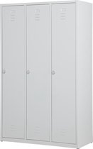 Metalen lockerkast grijs - 3 deurs 3 delig - met slot - 190x120x50 cm - voordeel lijn - PLP-103