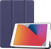 Hoes Geschikt voor iPad 10.2 2020 Hoes Book Case Hoesje Trifold Cover - Hoesje Geschikt voor iPad 8 Hoesje Bookcase - Donkerblauw