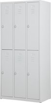 Metalen lockerkast grijs - 6 deurs 3 delig - met slot - 180x88,5x50 cm - voordeel lijn - PLP-102