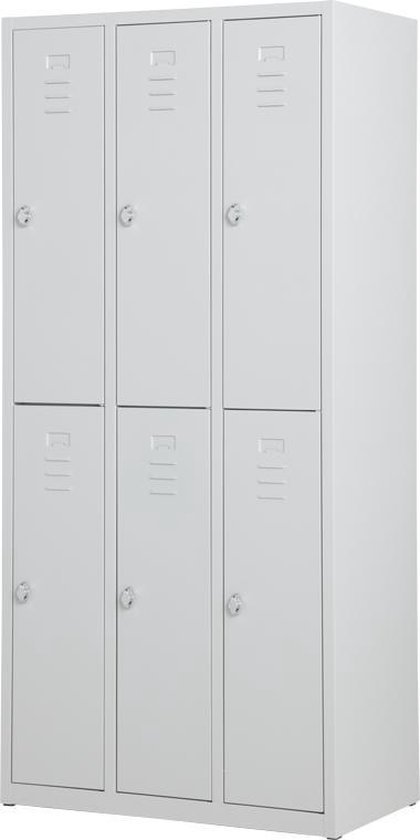 Metalen lockerkast grijs - 6 deurs 3 delig - met slot - 180x88,5x50 cm - voordeel lijn - PLP-102