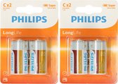 6x Philips Long Life LR14 C-batterijen 1,5 Volt - Altijd handig in huis - Batterijen