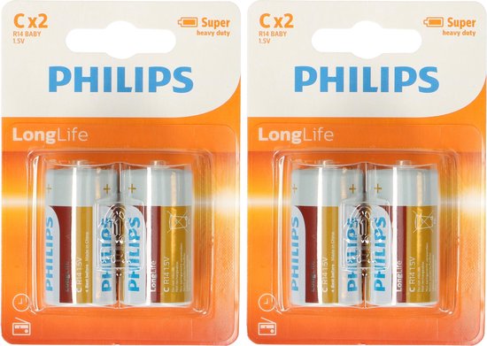 6x Philips Long Life LR14 C-batterijen 1,5 Volt - Altijd handig in huis -  Batterijen | bol.com