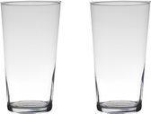 Set van 2x stuks transparante home-basics conische vaas/vazen van glas 25 x 14 cm - Bloemen/takken/boeketten vaas voor binnen gebruik