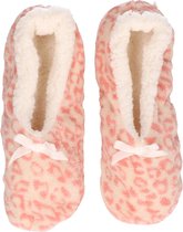 Roze panterprint/luipaardprint ballerina pantoffels/sloffen voor dames - Dierenprint huissloffen voor vrouwen 37-39