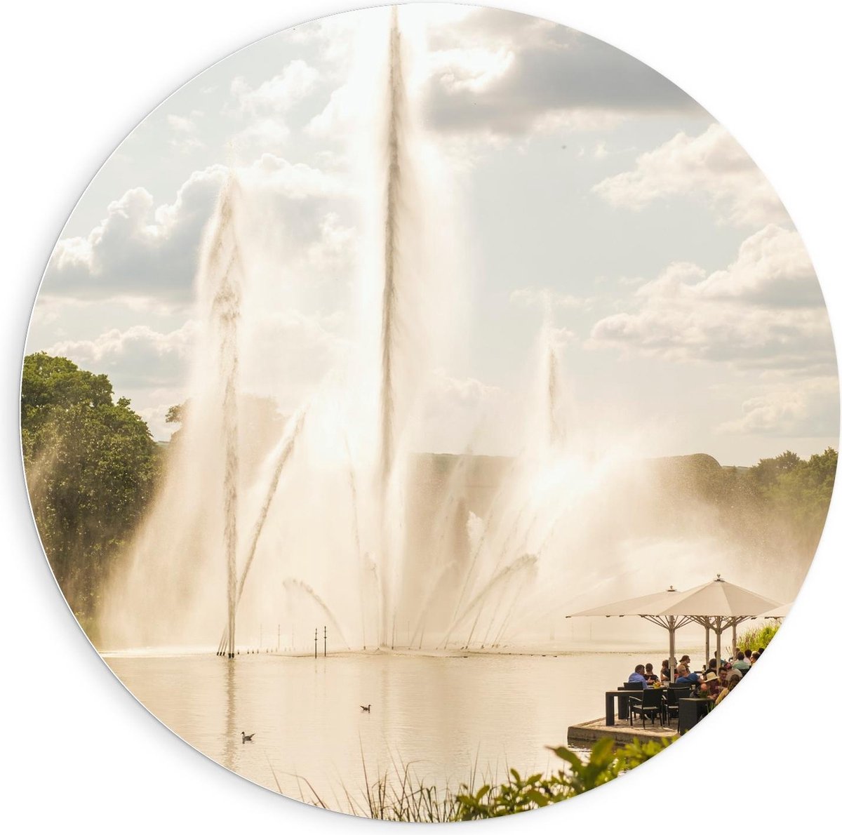 Forex Wandcirkel - Waterfontein - 90x90cm Foto op Wandcirkel (met ophangsysteem)