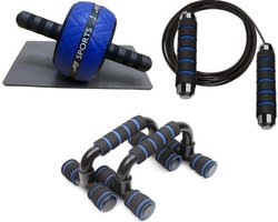 AJ-Sports Workout set - Opdruksteunen - Ab Roller - Springtouw - Fitness - Set van 3 producten - Thuis Sporten - Sportartikelen voor thuis