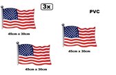 3x Wand decoratie vlag USA 45cm x 30cm PVC - Wand deco muur versiering thema feest landen Amerika