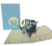 pop-up geboorte kaart met envelop  jongen ansichtkaarten wenskaarten