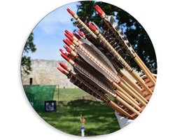 Dibond Wandcirkel - pijlen van Pijl en Boog Schieten - 80x80cm Foto op Aluminium Wandcirkel (met ophangsysteem)
