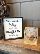 Cadeaupakket vriendin / Tekstschilderijtje wat ben ik blij met een mafkees zoals jij + water-wijnglas (liefde is samen genieten van het leven) / kerstpakket / kerstmis / verjaardag