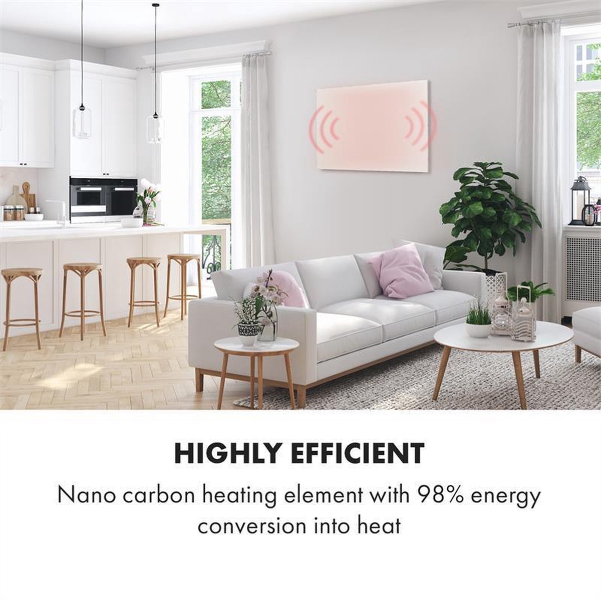 Klarstein infraroodverwarming met thermostaat, 580 watt elektrische verwarming, beeld-infraroodverwarming voor wandmontage, IR-paneel met afstandsbediening en timer, elektrische vlakke radiator, CO₂-vrije wandverwarming – foto 2