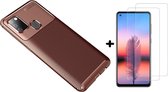 Samsung Galaxy A21s Hoesje Geborsteld TPU case / Brushed back cover Coffee Bruin - 2x screen protector