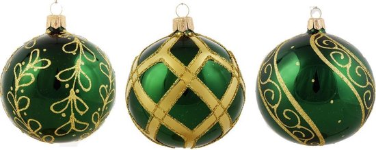 worst Bungalow twaalf Stijlvolle Groene Glanzende Kerstballen met mooie Gouden Decoratie - Doosje  van zes... | bol.com