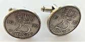 Zeeuws Meisje - Manchetknopen kwartje jaartal 1972 zwaar verzilverd. Cadeau geboortejaar.