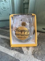 Wijn - water glas / Happy birthday enjoy life / wijnglas / waterglas / leuke tekst / moederdag / vaderdag / verjaardag / cadeau