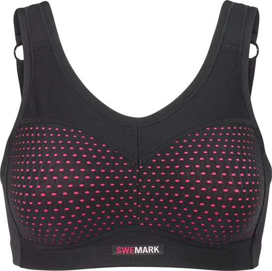 Sport bh dames- zwart-roze 85D-Swegmark-conquer- de beste ondersteuning