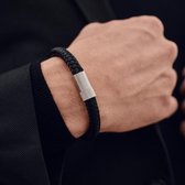 ARMBND® Heren armband - Zwart Touw met Zilver Staal - Maat XL - 24 cm lang - Origineel Cadeau Man
