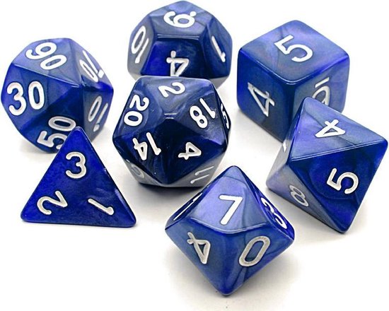 Polydice set 7 pièces - Set de dés polyédriques | donjons et dragons dnd dés| D&D Pathfinder RPG| Bleu marbré