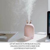 Luchtbevochtiger - Humidifier - Aromatherapie - Diffuser - Mistmaker - Inclusief reserve filter - 220ML - Roze konijn - Mini humidifier