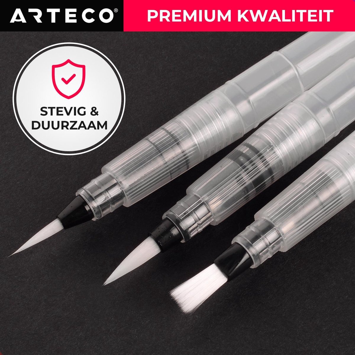 ARTECO® Set 3 Stuks Waterbrush Pennen (2 Punt + 1 Plat) - Navulbaar Penseel – Brushlettering & Kalligrafie — afbeelding 2