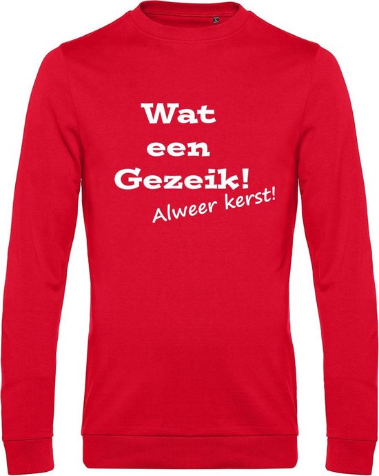 Sweater met opdruk “Wat een gezeik, alweer kerst”, Rode sweater met
