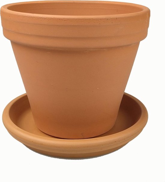 uitvegen Interactie houten Terracotta pot 31 cm met schotel set | bol.com