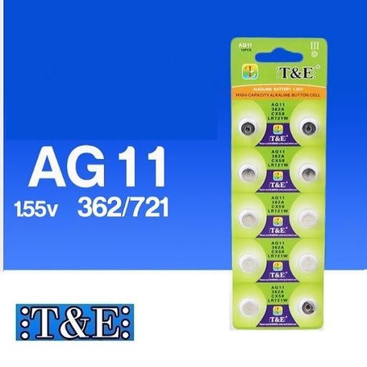 Batterijen AG11 Alkaline 10 stuks / knoopcel batterij / ook genoemd als G11/AG11/L721/SR720/SR58/362/532 /19/RW310 / 362A /CX58 / LR721W